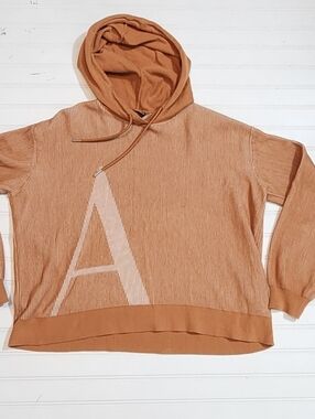 Armani Exchange Rust and Cream Striped Knit Top with Subtle Logo Tag